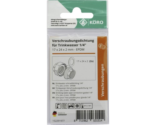 Trinkwasser Verschraubungsdichtung 1/4 Zoll, 17 x 24 x 2 Millimeter, EPDM