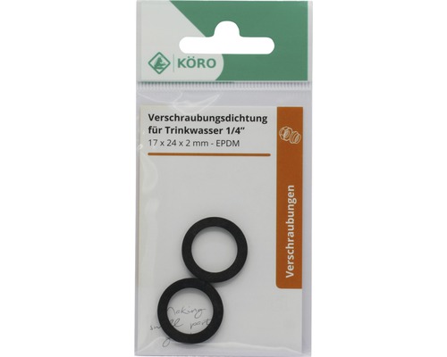 Verschraubungsdichtung 1/4 Zoll fuer Trinkwasser, 17 x 24 x 2 Millimeter, EPDM