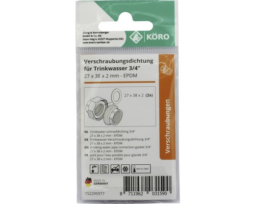 KÖRO Trinkwasser Verschraubungsdichtung 3/4 Zoll, 27 x 38 x 2 Millimeter