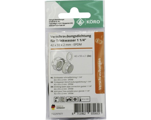 Verschraubungsdichtung für Trinkwasser 1 1/4 Zoll, 42 x 55 x 2 Millimeter, EPDM