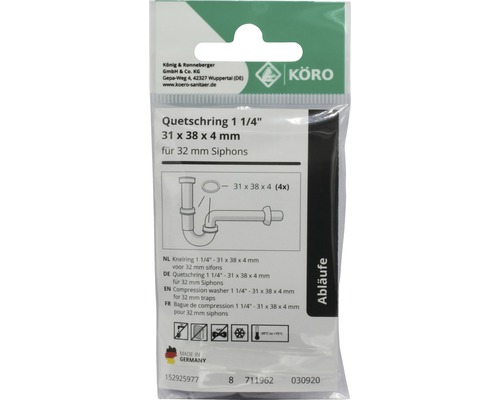 KÖRO Quetschring 1 1/4 Zoll, 31 x 38 x 4 Millimeter für 32 Millimeter Siphons, Verpackungsansicht