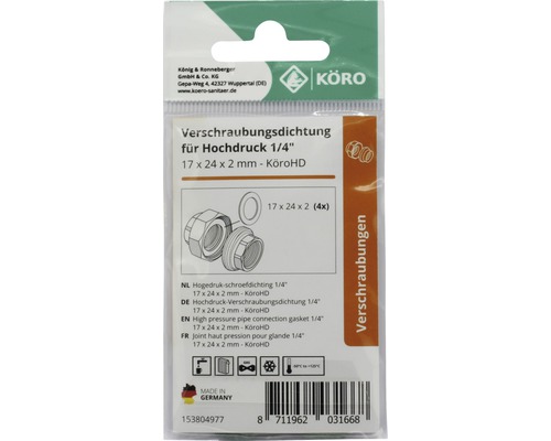 Hochdruck Verschraubungsdichtung 1/4 Zoll, 17 x 24 x 2 Millimeter