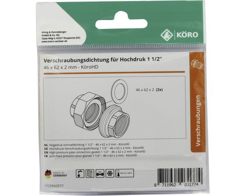 Hochdruck Verschraubungsdichtung 1 1/2 Zoll, 46 x 62 x 2 Millimeter