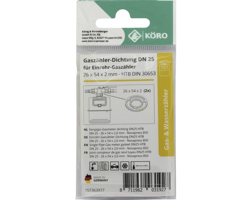 Gaszählerdichtung DN 25 für Einrohr-Gaszähler, 26 x 54 x 2 mm