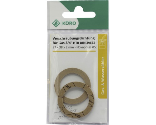 Verschraubungsdichtungen für Gas 3/4 Zoll HTB DIN 30653, 27 x 38 x 2 Millimeter, Novapress 850