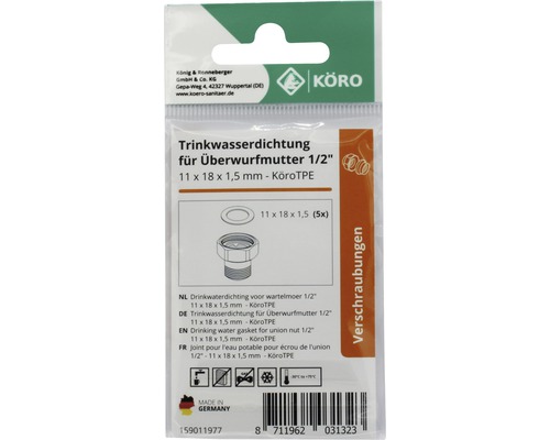 Trinkwasserdichtung für Überwurfmutter, 11 x 18 x 1,5 mm