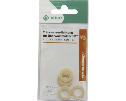 KÖRO Trinkwasserdichtung für Überwurfmutter 1/2 Zoll, 11x18x1,5 mm, Verpackung