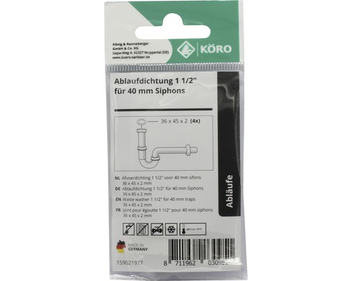 Ablaufdichtung 1 1/2 Zoll für 40 Millimeter Siphons, 4 Stück