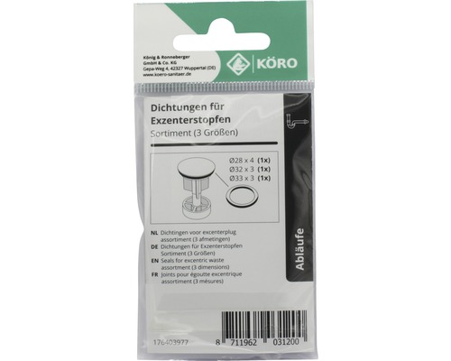 Dichtungen für Exzenterstopfen Sortiment in Verpackung
