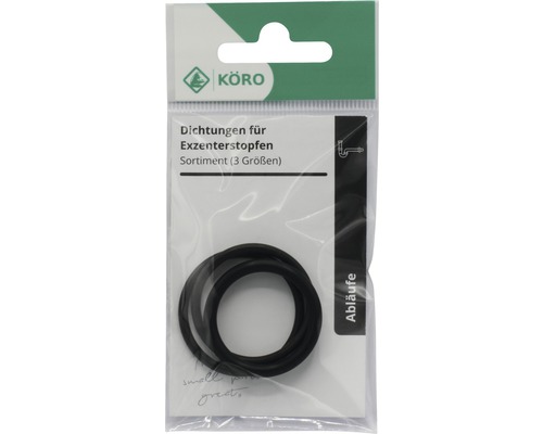 Dichtungen für Exzenterstopfen, Sortiment mit drei Größen in Verpackung