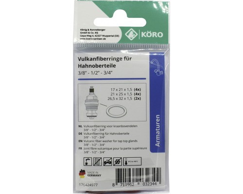 Verpackung Vulkanfiberringe für Hahnoberteile 3/8 Zoll, 1/2 Zoll, 3/4 Zoll