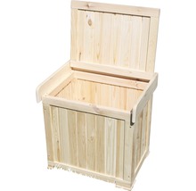 Offene Holzkiste mit Deckel