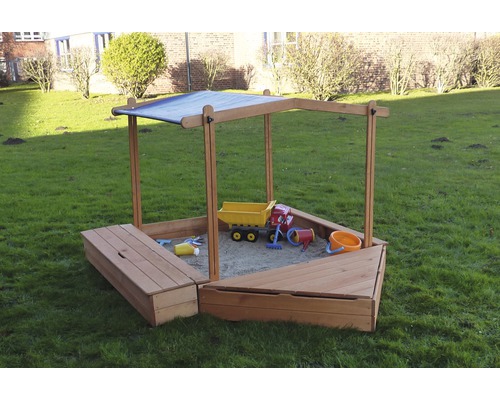 Sandkasten Multi mit Bugbox, Sitzbox und Dach Holz 172 x 260 x 131 cm braun