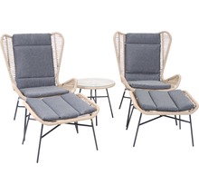 Gartenmöbelset mit zwei Sesseln, Fußhockern und einem Tisch