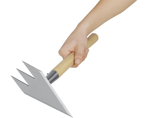 Multi-Handharke Ruwi, edelstahl Hand hält eine Jäthacke mit Holzgriff