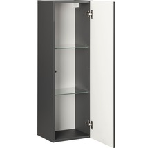 Offener grauer Badschrank mit zwei Glasböden