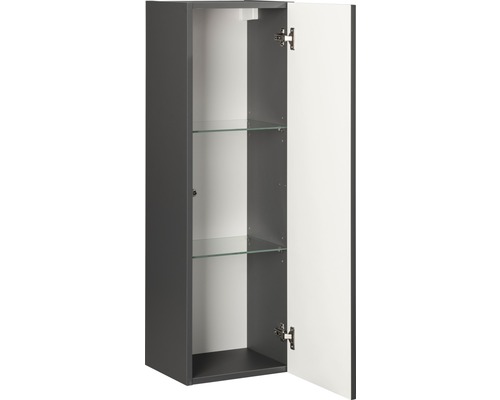 Midischrank Fackelmann New York BxHxT 33 x 102 x 28 cm grau matt Offener grauer Badschrank mit zwei Glasböden