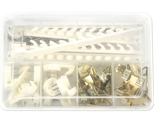 Sortimentskasten mit Bilderhaken und Aufhängern