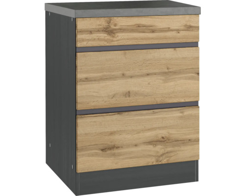 Auszugunterschrank Held Möbel PISA BxTxH 60 x 60 x 86 cm Frontfarbe wildeiche matt Korpusfarbe graphit