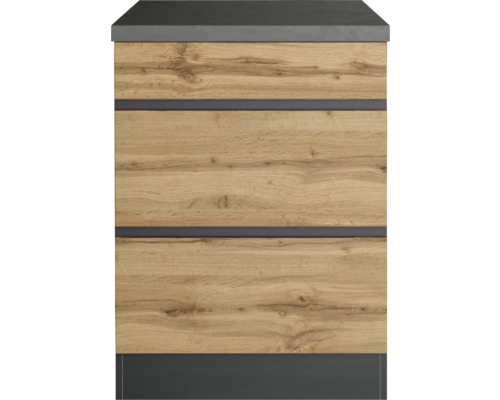 Waschtischunterschrank mit Holzdekor und zwei Schubladen