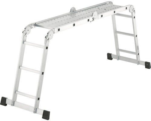 Mehrzweckleiter aus Aluminium mit Arbeitsbühne.