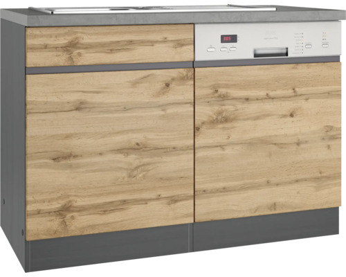 Spülenschrank inkl Spüle Held Möbel PISA BxTxH 120 x 60 x 86 cm Frontfarbe wildeiche matt Korpusfarbe graphit