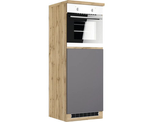 Backofen/Kühlumbauschrank für 88er Einbaukühlschrank Held Möbel PISA BxTxH 60 x 60 x 166 cm Frontfarbe grau matt Korpusfarbe wildeiche