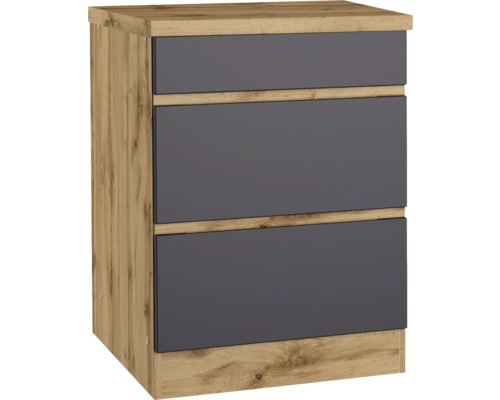 Auszugunterschrank Held Möbel PISA BxTxH 60 x 60 x 86 cm Frontfarbe grau matt Korpusfarbe wildeiche