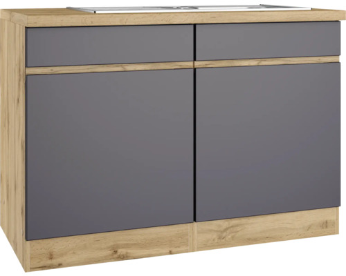 Held Möbel Spülenschrank inkl Spüle PISA BxTxH 120x60x86 cm grau matt zerlegt Anschlag reversibel (links oder rechts montierbar)