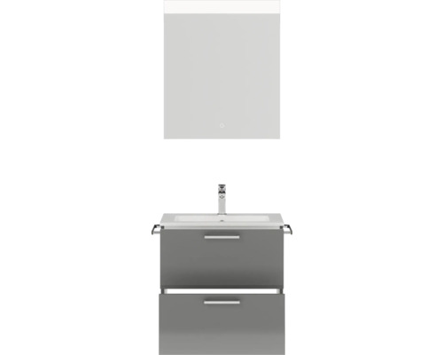 Waschtisch mit Unterschrank und beleuchtetem Spiegel für das Badezimmer