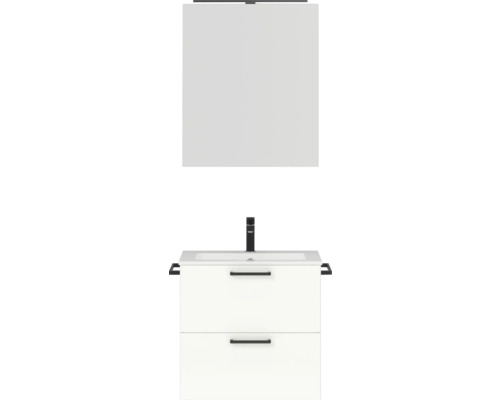 Badmöbel-Set NOBILIA Programm 2 BxHxT 61 x 169,1 x 48,7 cm Frontfarbe weiß hochglanz mit Möbel-Waschtisch und Spiegelschrank 1-türig mit LED-Beleuchtung Griff schwarz 178 Waschtisch mit Unterschrank und Spiegel für das Badezimmer