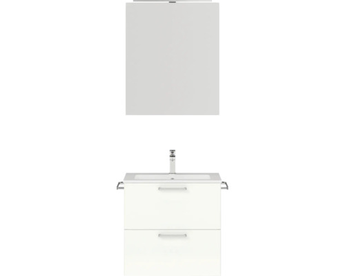 Badmöbel-Set NOBILIA Programm 2 BxHxT 61 x 169,1 x 48,7 cm Frontfarbe weiß hochglanz mit Möbel-Waschtisch und Spiegelschrank 1-türig mit LED-Beleuchtung Griff chrom matt 179 Waschtischkombination mit Spiegel für Badezimmer