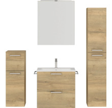 Badmöbel-Set NOBILIA Programm 2 BxHxT 140 x 169,1 x 48,7 cm Frontfarbe eiche natur mit Möbel-Waschtisch und Spiegelschrank 1-türig mit LED-Beleuchtung Unterschrank Midischrank Griff chrom matt 199