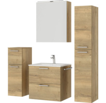 Badmöbel-Set NOBILIA Programm 2 BxHxT 140 x 169,1 x 48,7 cm Frontfarbe eiche natur mit Möbel-Waschtisch und Spiegelschrank 1-türig mit LED-Beleuchtung Unterschrank Midischrank Griff chrom matt 199