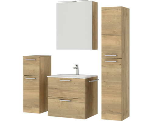 Badezimmerset mit Waschtisch, Spiegelschrank und Hochschränken