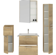 Badmöbel-Set NOBILIA Programm 2 BxHxT 140 x 169,1 x 48,7 cm Frontfarbe eiche natur mit Möbel-Waschtisch und Spiegelschrank 1-türig mit LED-Beleuchtung Unterschrank Midischrank Griff chrom matt 199