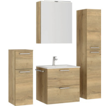 Badmöbel-Set NOBILIA Programm 2 BxHxT 140 x 169,1 x 48,7 cm Frontfarbe eiche natur mit Möbel-Waschtisch und Spiegelschrank 1-türig mit LED-Beleuchtung Unterschrank Midischrank Griff chrom matt 199