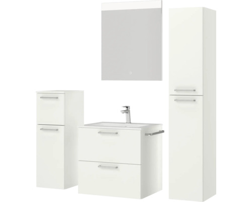 Badezimmer-Set mit Waschbeckenunterschrank, Spiegelschrank und Hochschrank