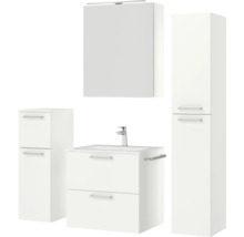 Badmöbel-Set NOBILIA Programm 2 BxHxT 140 x 169,1 x 48,7 cm Frontfarbe weiß matt mit Möbel-Waschtisch und Spiegelschrank 1-türig mit LED-Beleuchtung Unterschrank Midischrank Griff chrom matt 193
