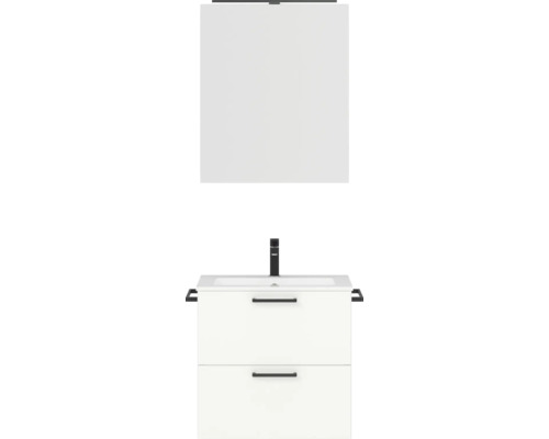 Badmöbel-Set NOBILIA Programm 2 BxHxT 61 x 169,1 x 48,7 cm Frontfarbe weiß matt mit Möbel-Waschtisch und Spiegelschrank 1-türig mit LED-Beleuchtung Griff schwarz 176 Waschtisch mit Unterschrank, Armatur und Spiegel für das Badezimmer