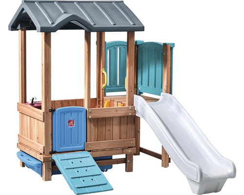 Spielhaus aus Holz mit Rutsche und Treppe für den Garten