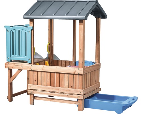 Spielhaus mit Sandkasten und Rutsche für den Garten