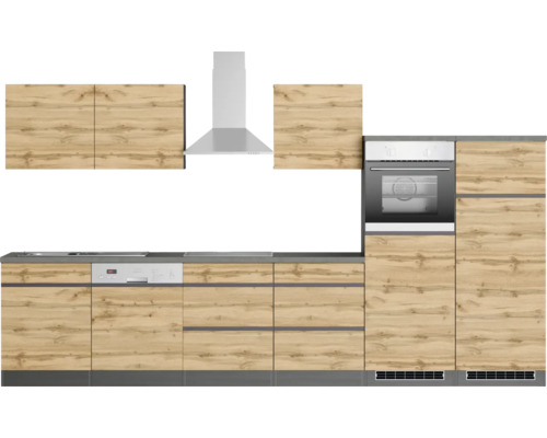 Küchenzeile mit Spülmaschine, Backofen und Dunstabzugshaube