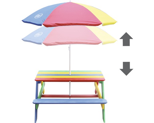 Buntes Kindersitzgarnitur mit Sonnenschirm