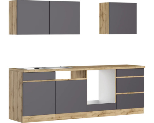 Held Möbel Küchenzeile PISA 240 cm grau matt zerlegt Variante reversibel