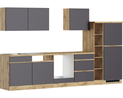 Held Möbel Küchenzeile PISA 330 cm Frontfarbe grau matt Korpusfarbe wildeiche zerlegt