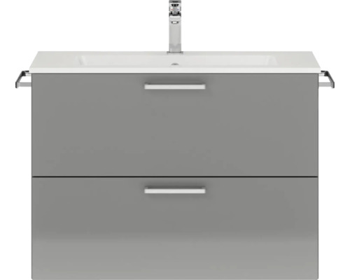 Badmöbel-Set NOBILIA Programm 2 BxHxT 81 x 59,1 x 48,7 cm Frontfarbe grau hochglanz mit Möbel-Waschtisch Griff chrom matt 205
