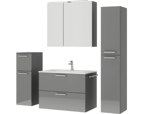 Badezimmermöbelset mit Waschtisch, Spiegelschrank und Hochschränken