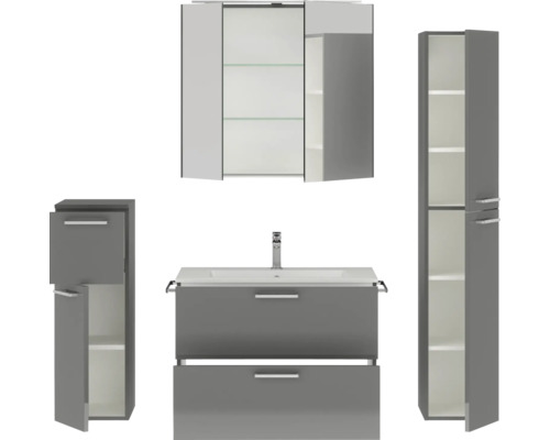 Badezimmermöbelset mit Waschtisch, Spiegelschrank und Hochschränken