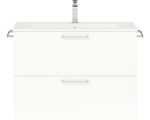 Badmöbel-Set NOBILIA Programm 2 BxHxT 81 x 59,1 x 48,7 cm Frontfarbe weiß hochglanz mit Möbel-Waschtisch Griff chrom matt 203